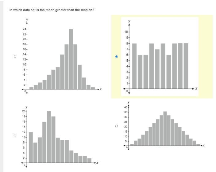 In which data set is the mean greater than the median-example-1