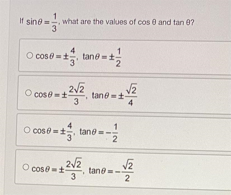 If sin 1/3, what are of the values of cos 0 and tan 0?-example-1