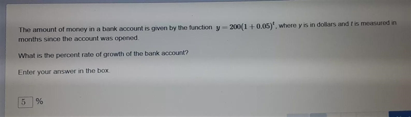 The amount of money in a bank account is given by the functiony = 200(1 + 0.05)^t-example-1