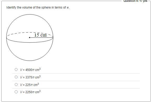 Identify the volume of the sphere in terms of π. Please help & show your work-example-1