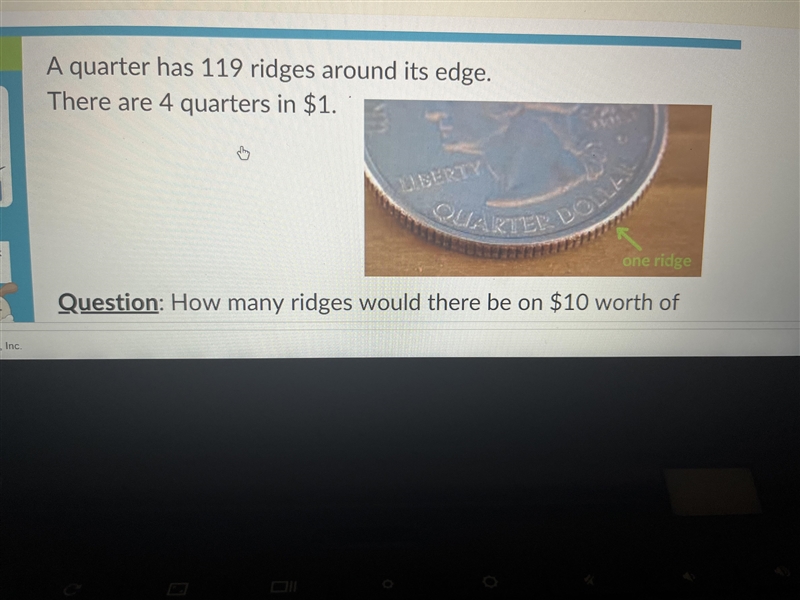 How many ridges would there be on $10 worth of quarters?-example-1