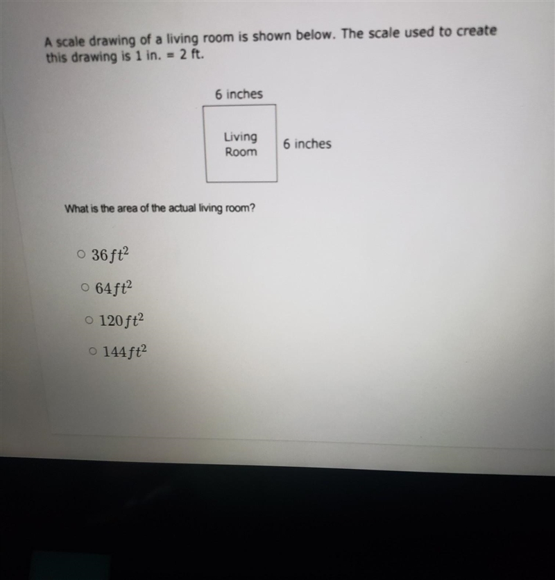 1 in. = 2 ft. what is the area of the actual living room?​-example-1