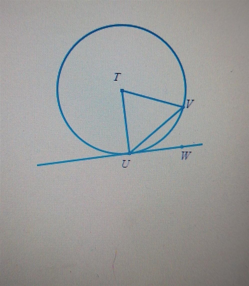 The circle below has center T. Suppose that mUV=68° and that UW is tangent to the-example-1