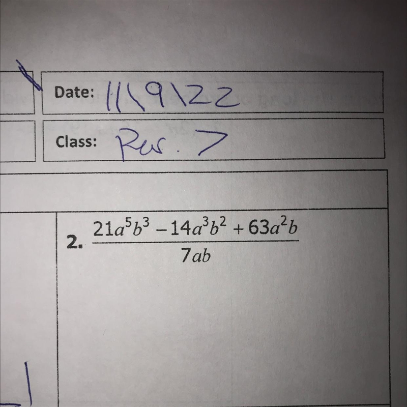 21a5b³-14a³b² +63a²b ———————————- 7ab-example-1