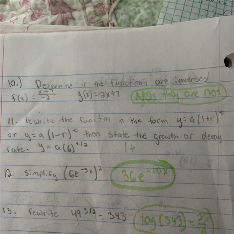 11. rewrite the function in the form y=a (1+r)* or y=a (1-r) ² then state the growth-example-1