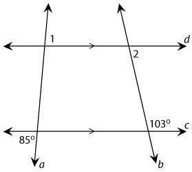 In the diagram below, line d is parallel to line c. Which statement is true? A m∠1+m-example-1