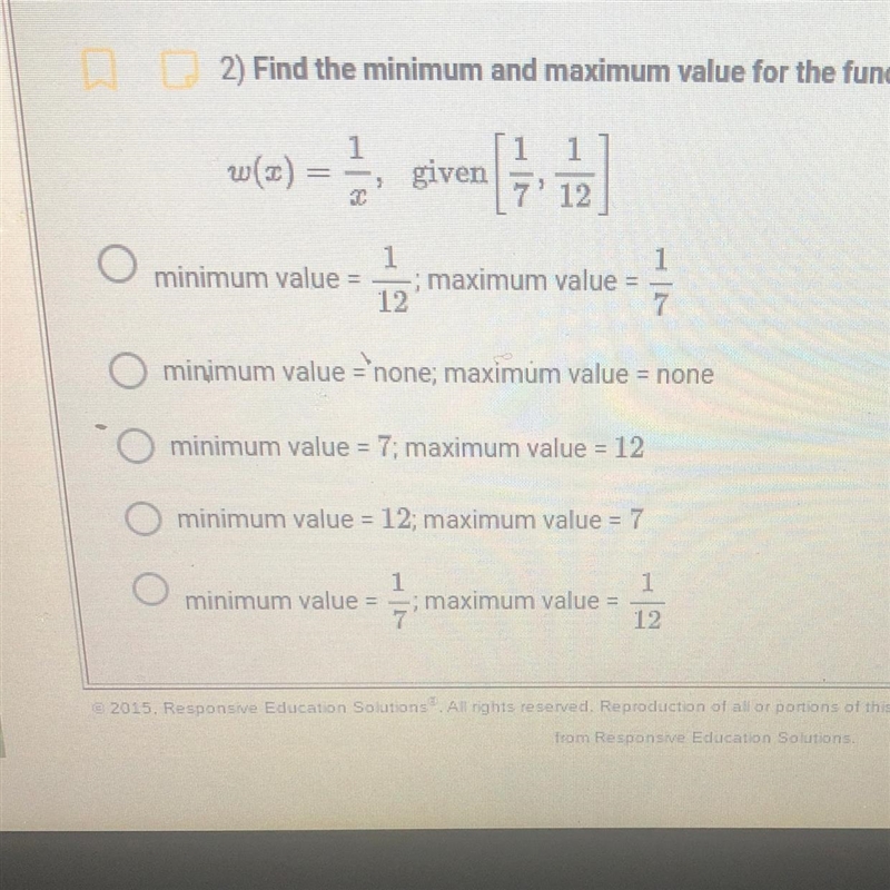 Find the minimum and maximum value for the function with the given domain interval-example-1