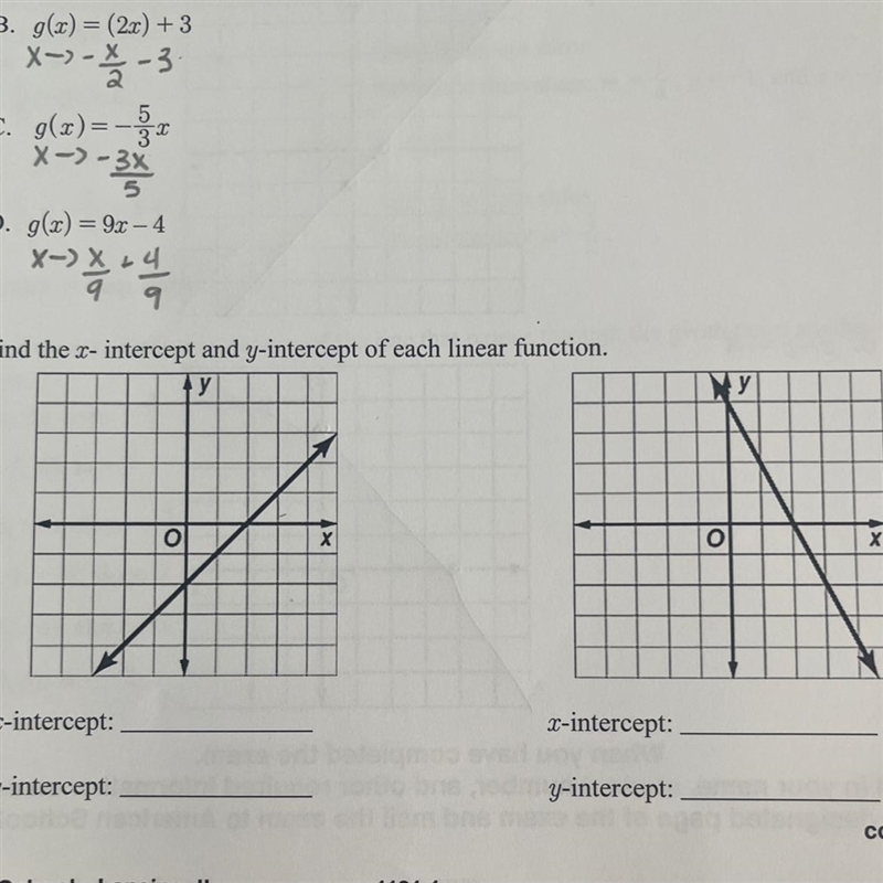 Find the x-intercept and y-intercept of each linear function-example-1