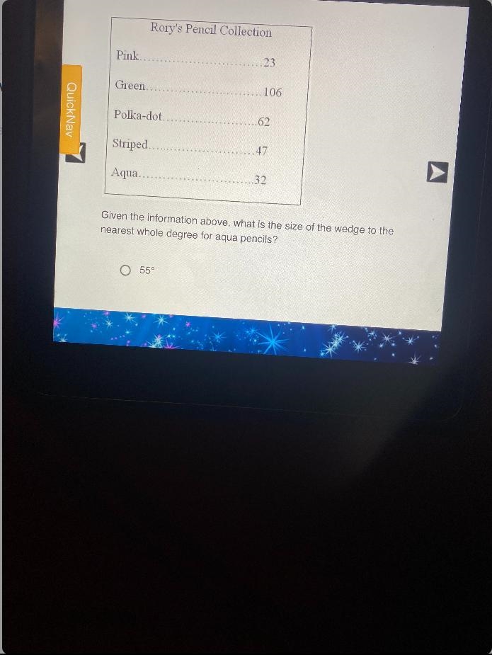 Given the information above, what is the size of the wedge to the nearest whole degree-example-1