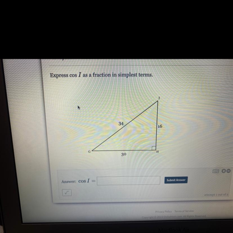 Express cos I as a fraction in simplest terms-example-1