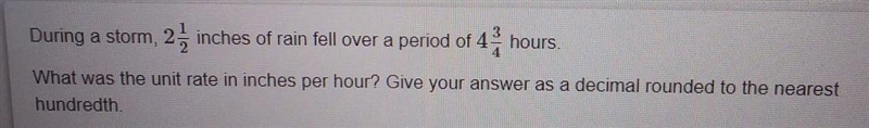 During a storm, 2 inches of rain fell over a period of 4 hours. What was the unit-example-1