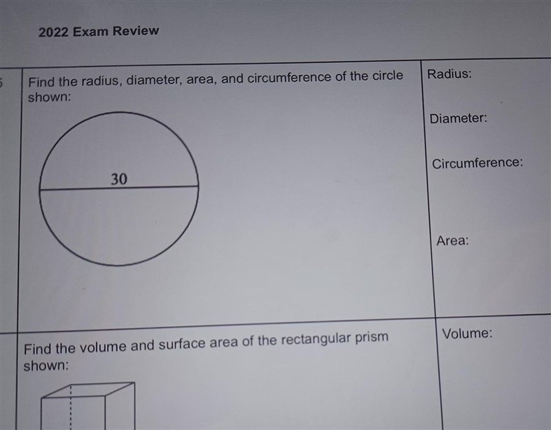 Need help asap pls! Find the radius, diameter, area, and circumference of the circle-example-1