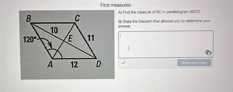 HELP!! Find the measure of BC in the parallelogram ABCD.-example-1