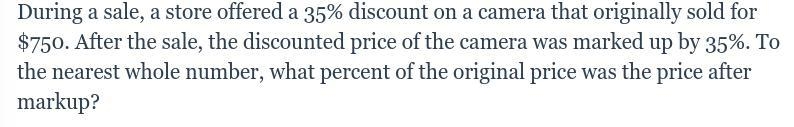 During a sale, a store offered a 35% discount on a camera that originally sold for-example-1