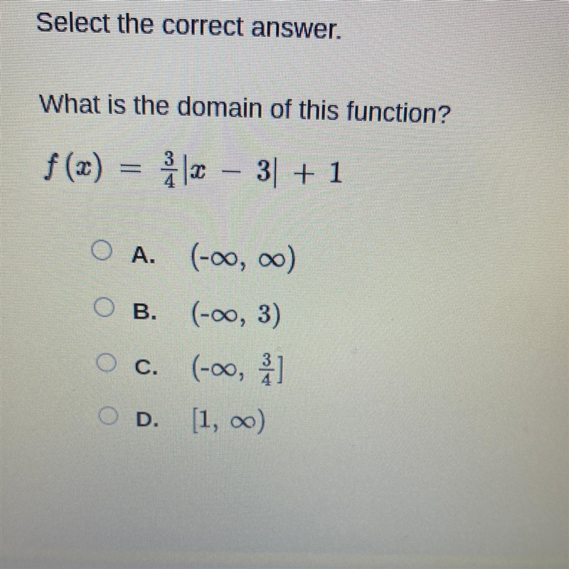 What is the domain of this function? f(x) = ²x - 3| + 1 ?-example-1