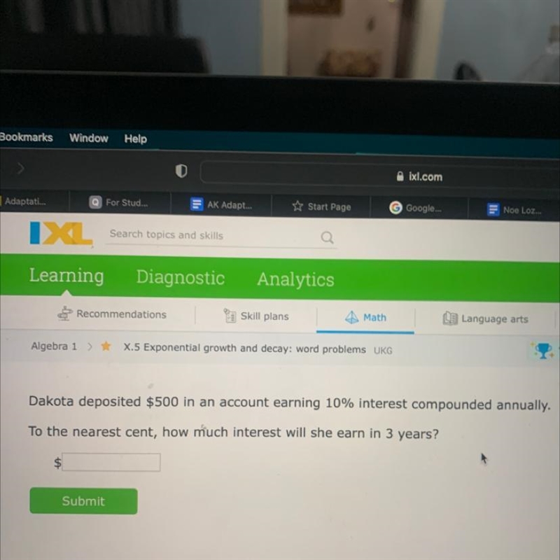 Dakota deposited $500 in an account earning 10% interest compounded annually. To the-example-1