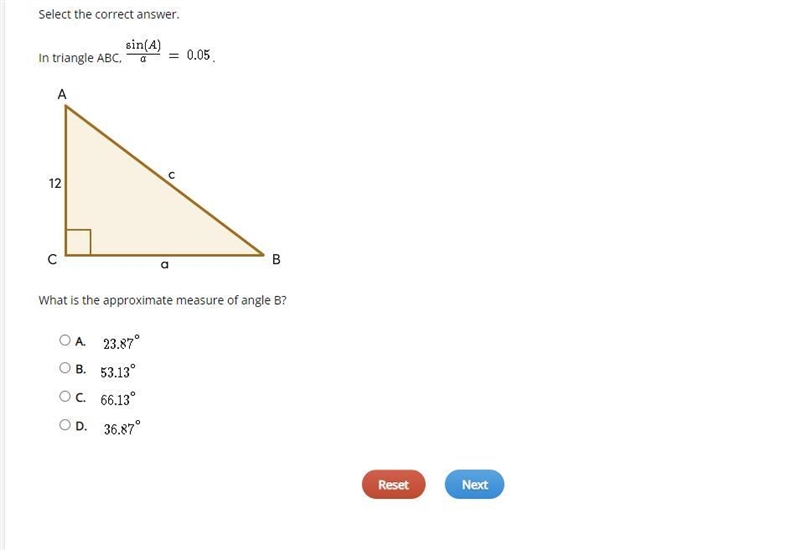 What is the approximate measure of angle B?-example-1