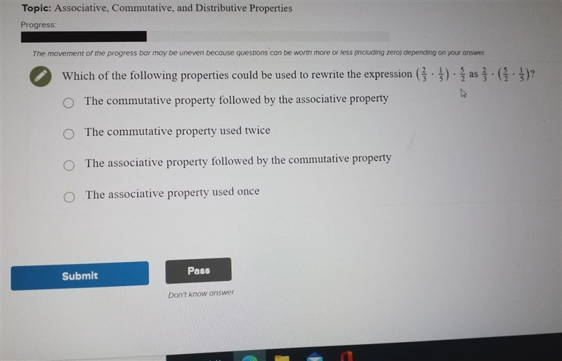 Which of the following properties could be used to rewrite the equation?-example-1