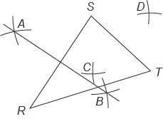 Katie is constructing the circumscribed circle for △RST. She has already used her-example-1