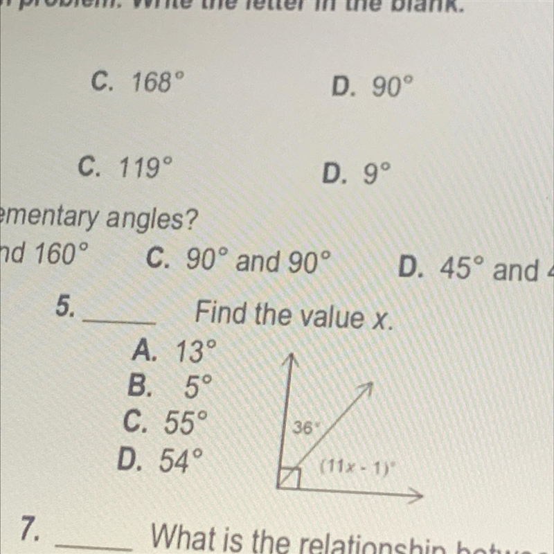 Help on 5 . find the value of x-example-1