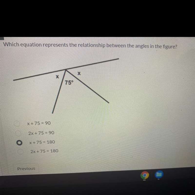 Which equation represents the relationship between the angles in the figure? х х 75° x-example-1