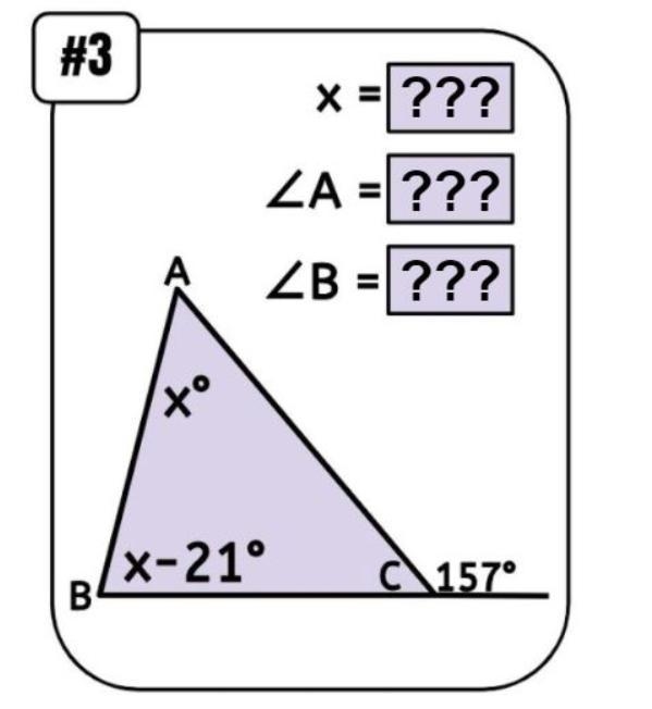 GEOMETRY [35 POINTS] What is the value of X? What is the measure of angle A? What-example-1