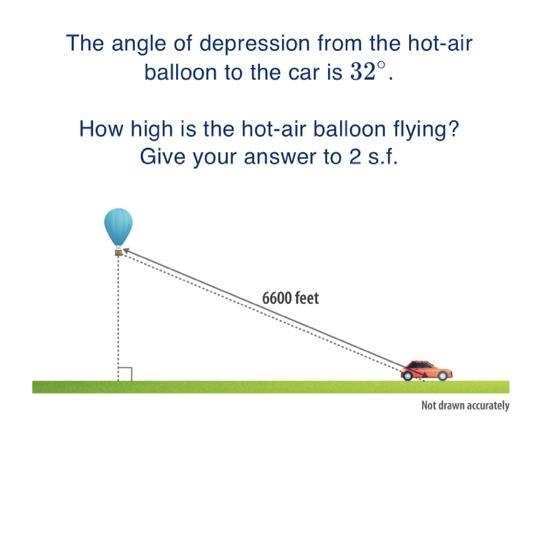 The angle of depression from the hot-air balloon to the car is 32° How high is the-example-1