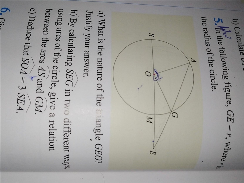 5. in the following figure, GE= r. where ris the radius of the circle. a) What is-example-1