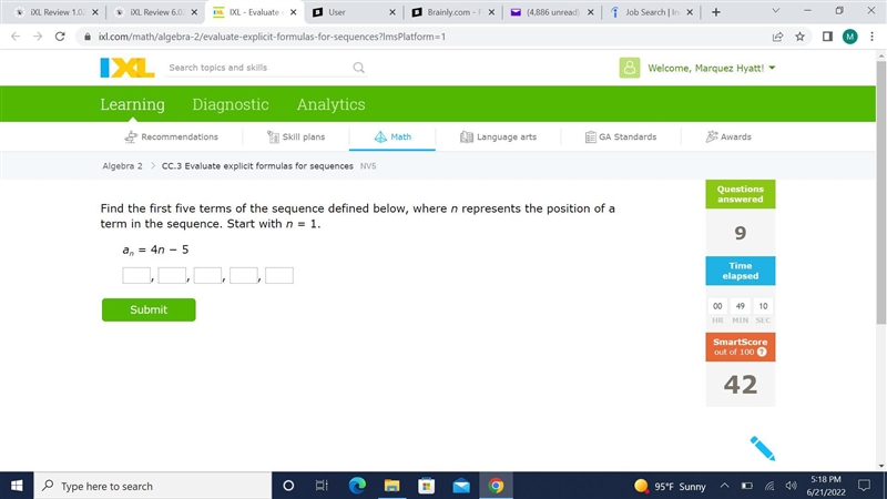 Find the first five terms of the sequence defined below, where n represents the position-example-1