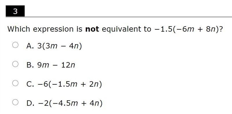 Which expression is not equivalent to -1.5(-6m+8n).-example-1