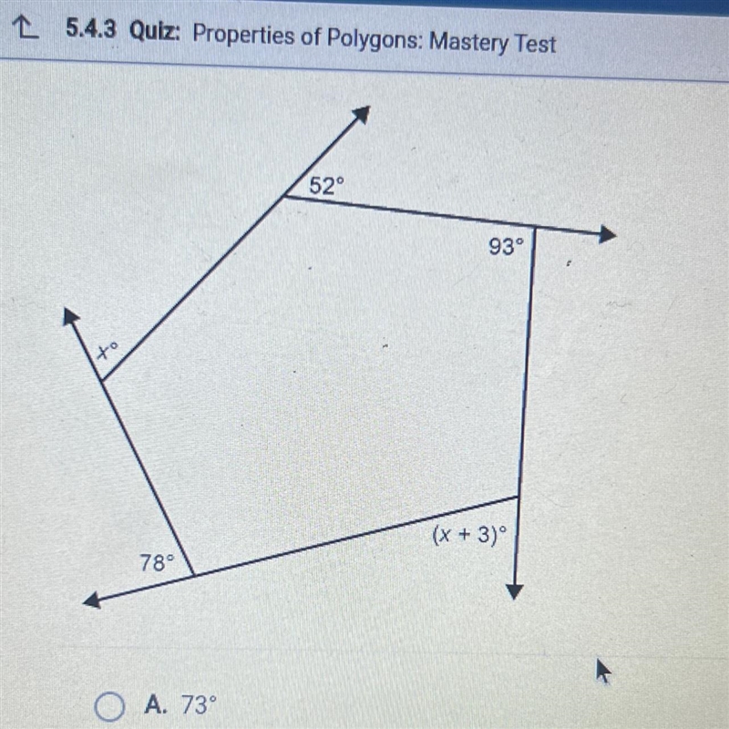 What is the value of x a. 73° b. 71° c. 70° d.68°-example-1