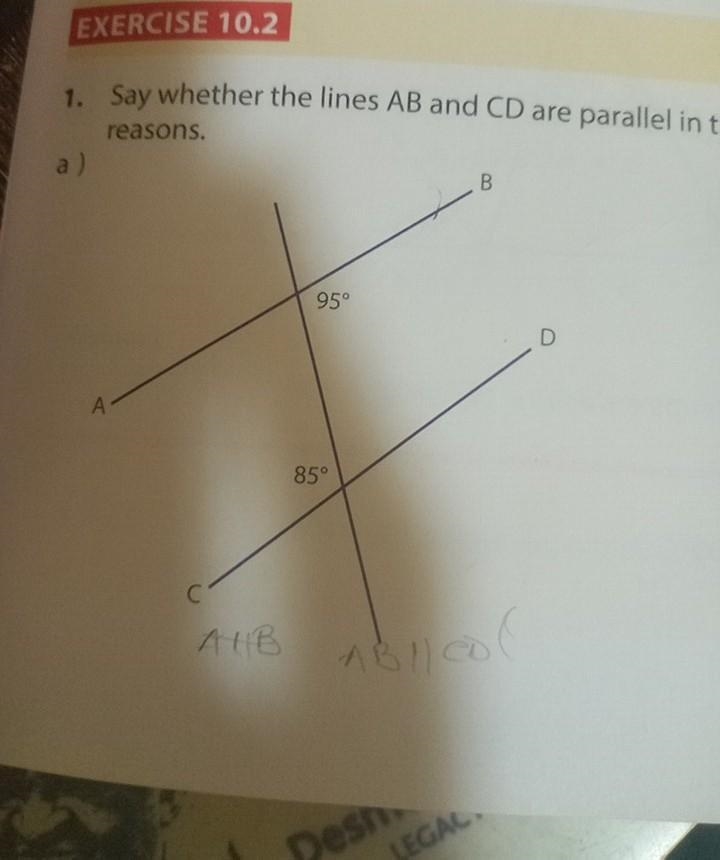 Say whether the lines AB and CD are parallel in the following diagrams, with reasons-example-1