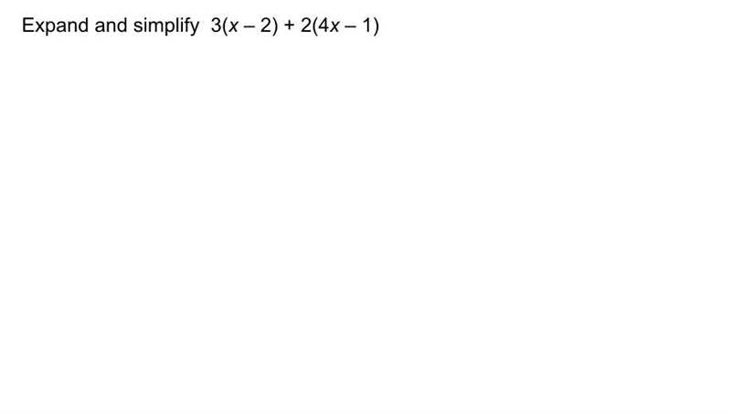 Expand and simplify 3(x-2) + 2(4x-1)-example-1