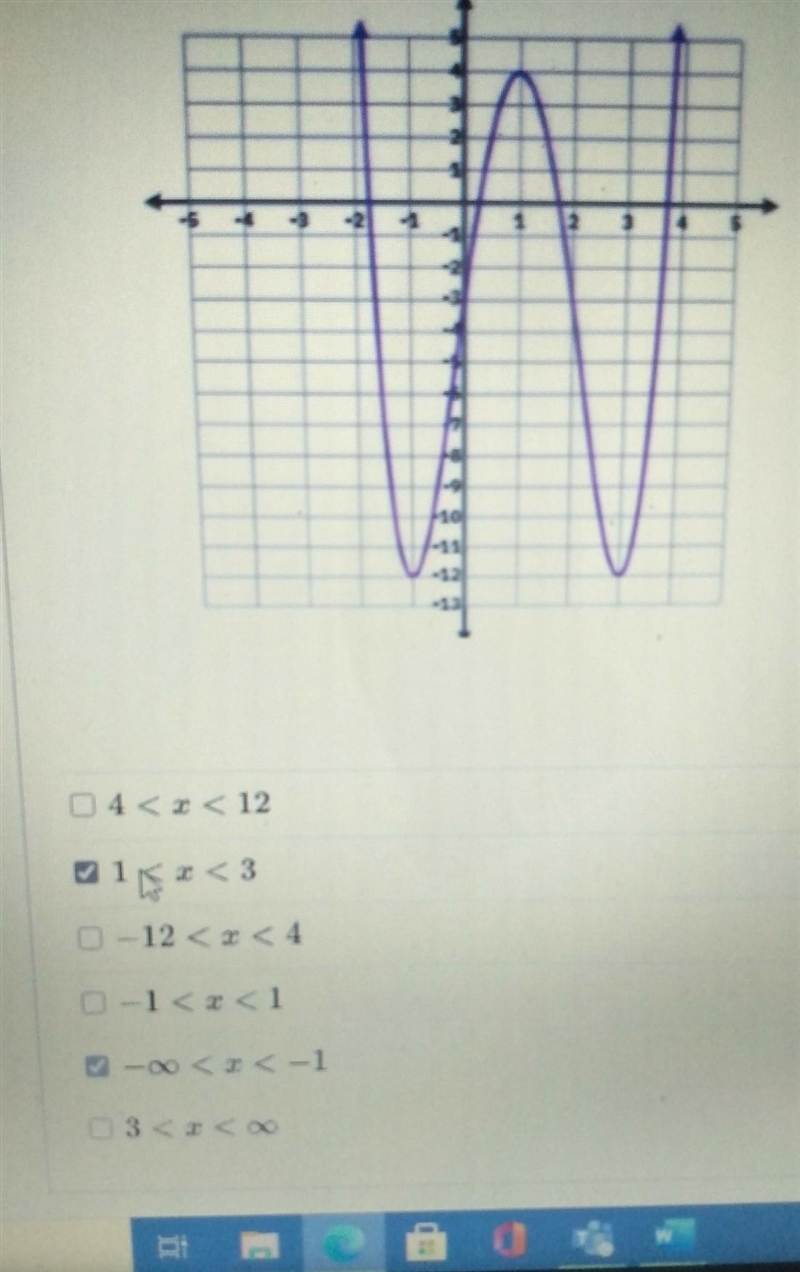 Select all of the intervals where the graphed function is increasing-example-1