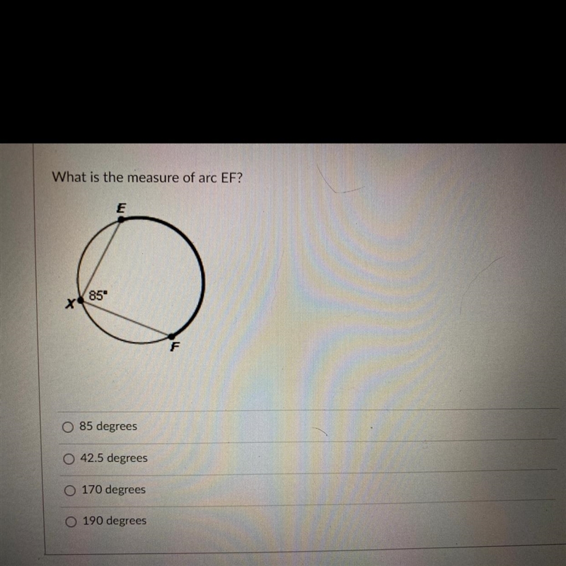 What is the measure of arc EF?-example-1