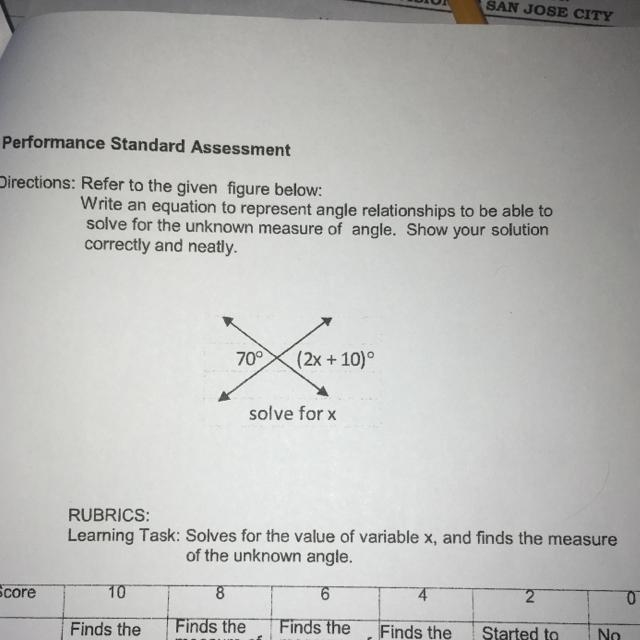 Directions: Refer to the given figure below: Write an equation to represent angle-example-1