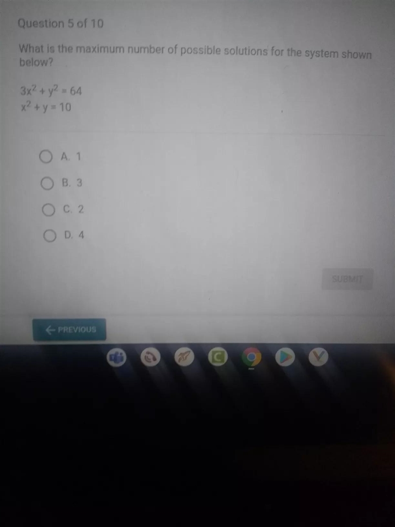 What is the maximum number of possible solutions for the system shown below? 3x2 + y-example-1