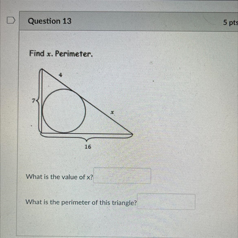 Find x. Perimeter. What is the value of x? What is the perimeter of this triangle-example-1