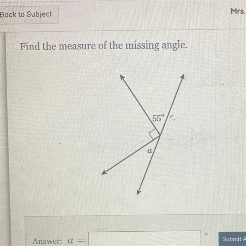 Find the measure of the missing angle.-example-1