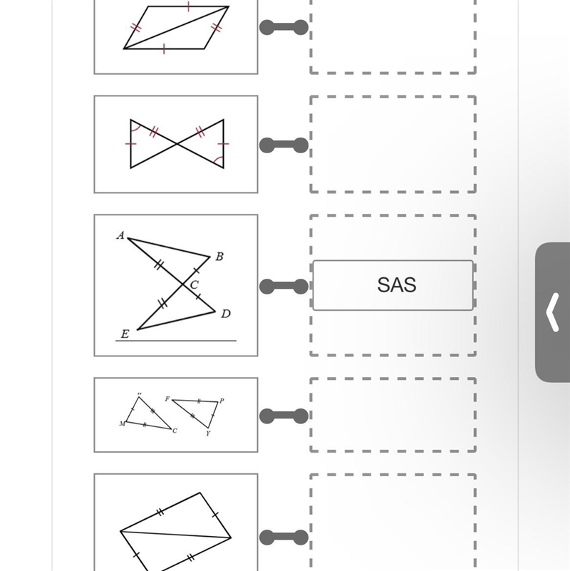 State whether the triangles could be proven congruent, if possible, by SSS or SAS-example-1