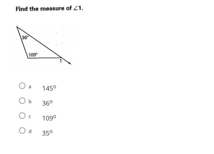 Find the measure of <1 A. 145 degree B. 36 degree C. 109 degree D. 35 degree Please-example-1