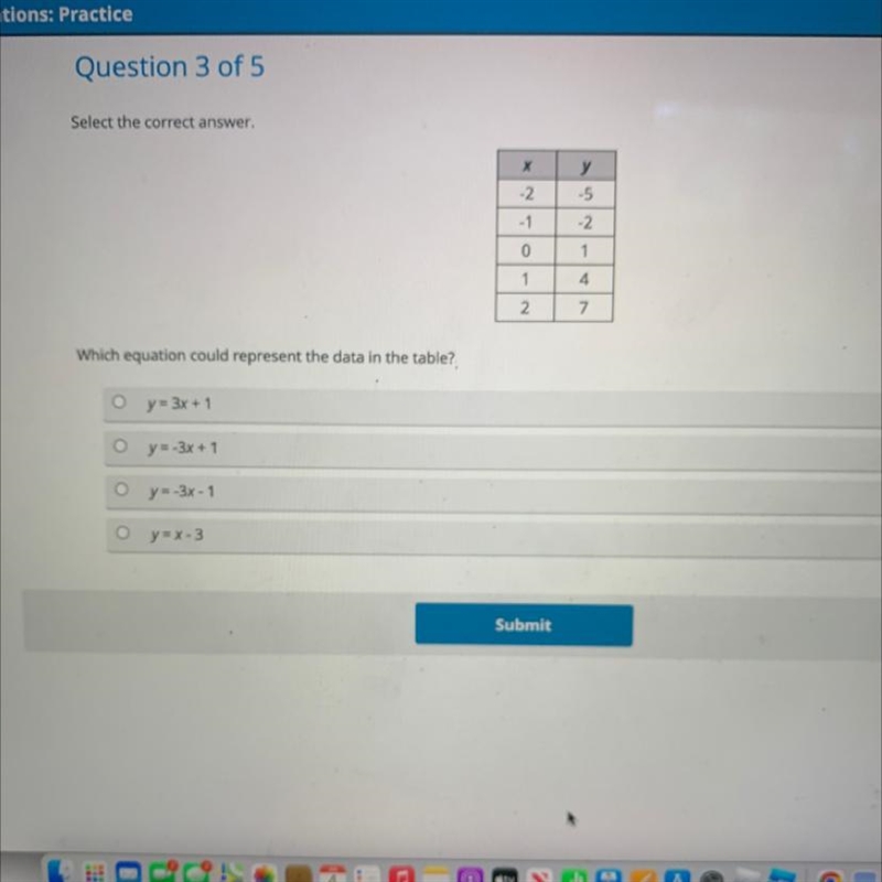 Help asap!!!! Select the correct answer. Which equation could represent the data in-example-1