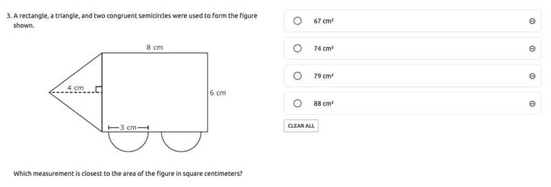 I rlly need help! A rectangle, a triangle, and two congruent semicircles were used-example-1