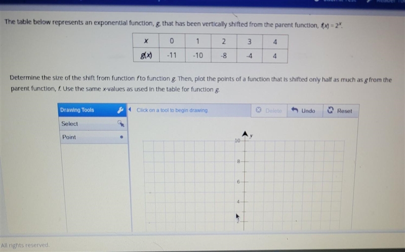 The table below represents an exponential function, g, that has been vertically shifted-example-1