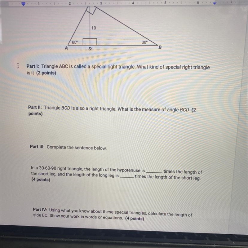 Part I: Triangle ABC is called a special right triangle. What kind of special right-example-1