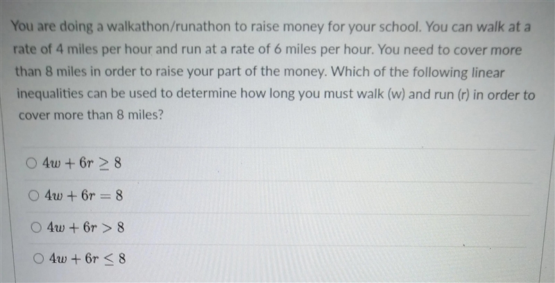 You are doing a walkathon/runathon to raise money for your school. You can walk at-example-1