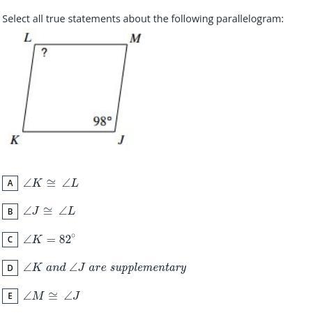 Select all true statements about the following parallelogram-example-1