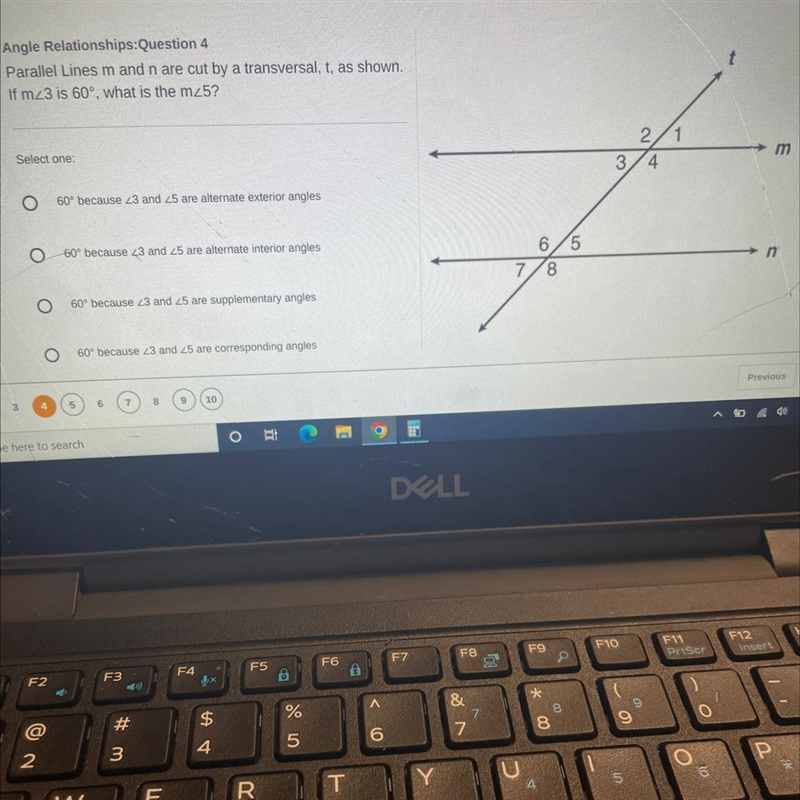 T Angle Relationships:Question 4 Parallel Lines m and n are cut by a transversal, t-example-1