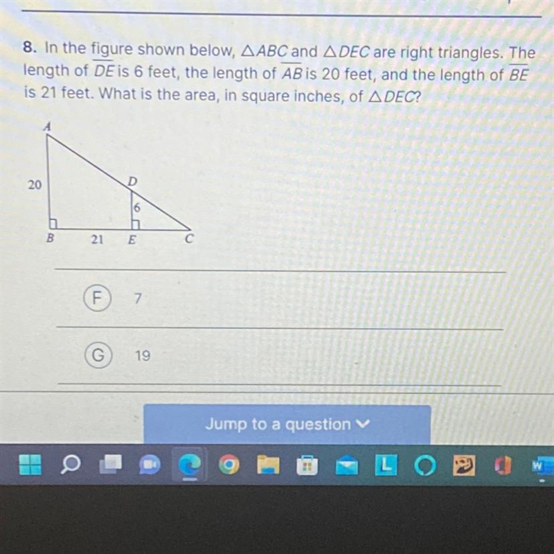 8. In the figure shown below, AABC and ADEC are right triangles. The length of DE-example-1