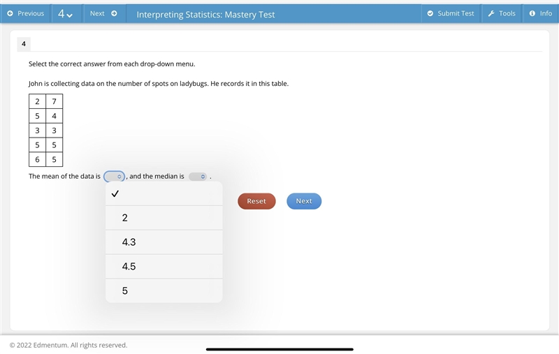 Please! Help John is collecting data on the number of spots on ladybugs. He records-example-1